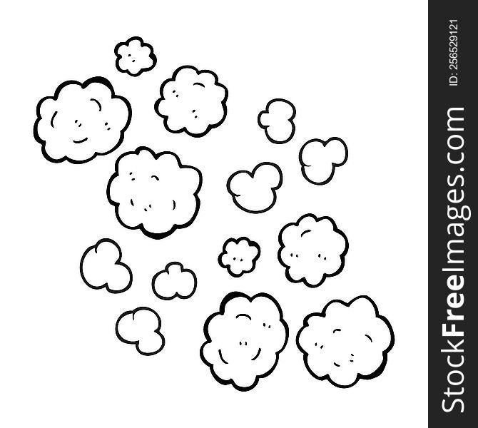 freehand drawn black and white cartoon smoke clouds