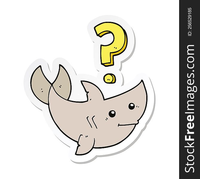Sticker Of A Cartoon Shark Asking Question