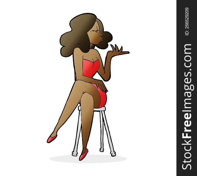 Cartoon Woman Sitting On Bar Stool