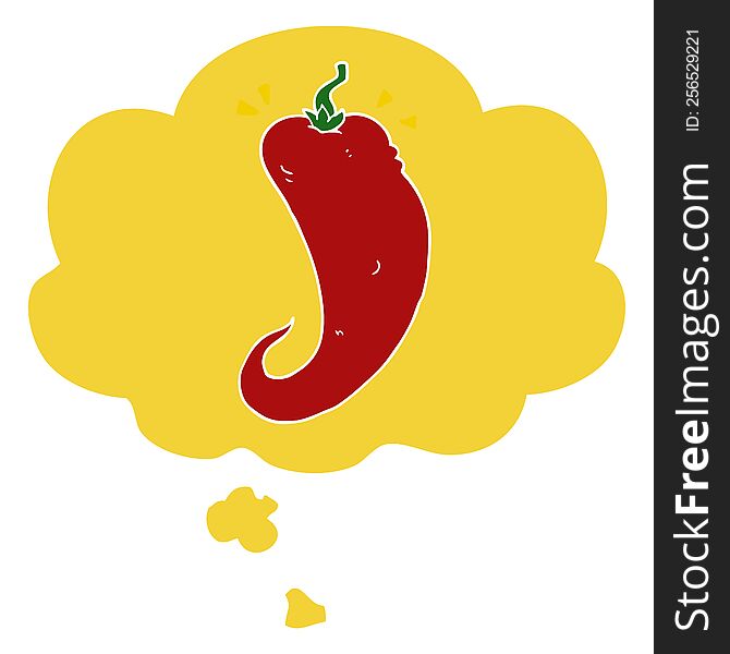 Cartoon Chili Pepper And Thought Bubble In Retro Style