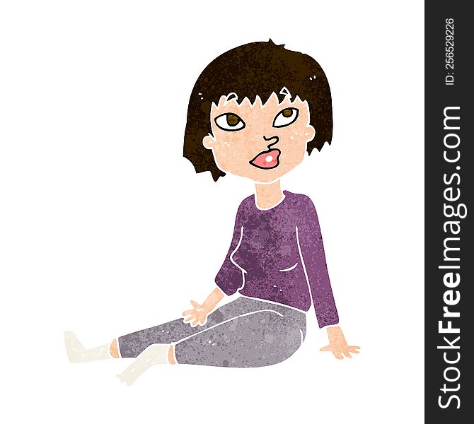 Cartoon Woman Sitting On Floor