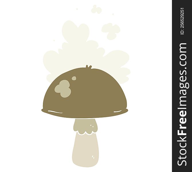 flat color style cartoon mushroom with spore cloud