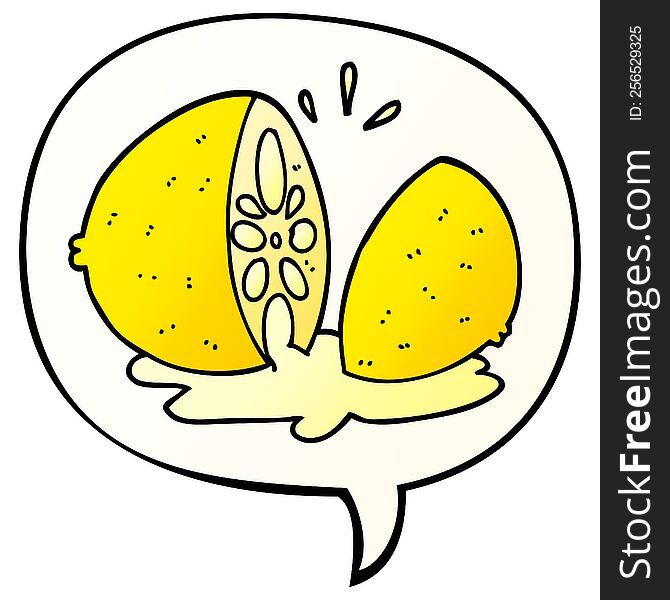 Cartoon Cut Lemon And Speech Bubble In Smooth Gradient Style