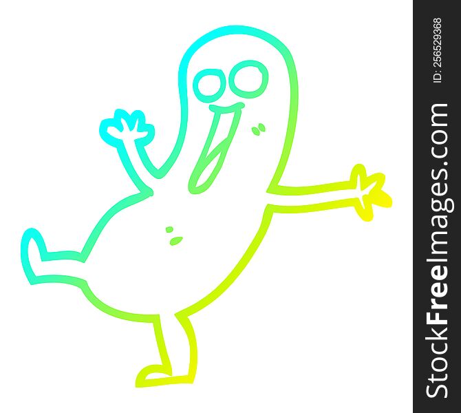 cold gradient line drawing of a happy cartoon sausage