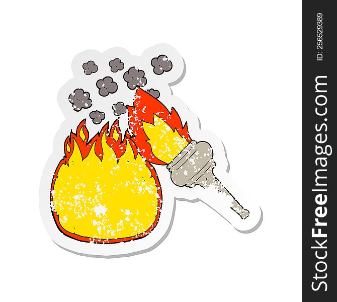 retro distressed sticker of a cartoon flaming torch