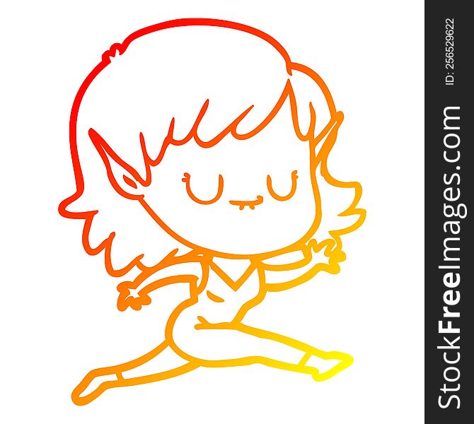 Warm Gradient Line Drawing Happy Cartoon Elf Girl Running