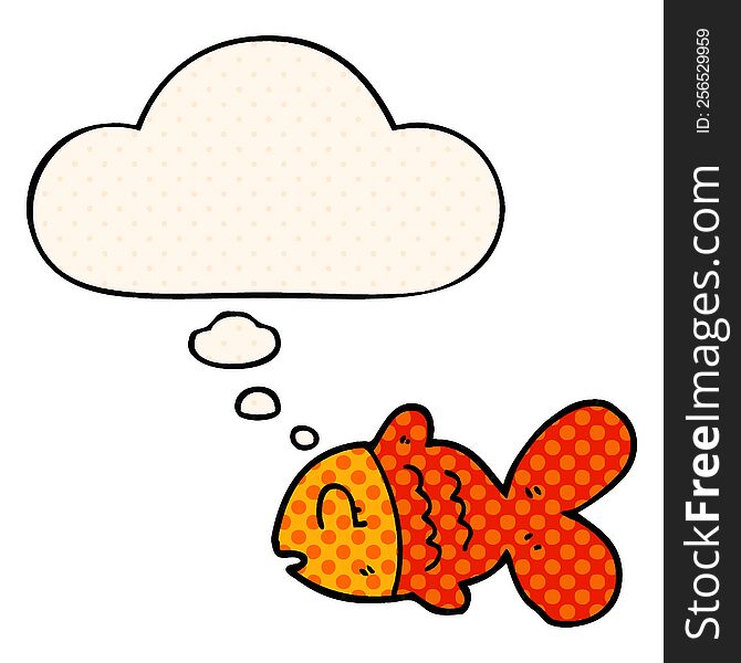 cartoon fish with thought bubble in comic book style