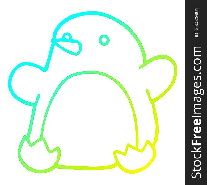 cold gradient line drawing of a cartoon dancing penguin