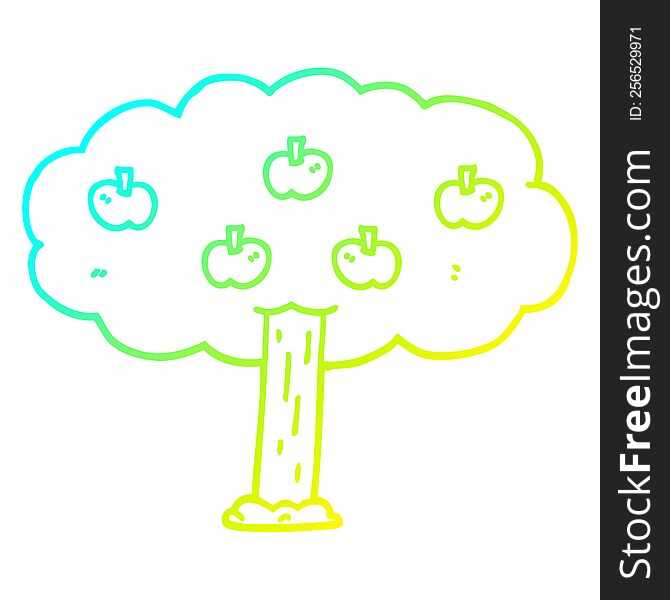 Cold Gradient Line Drawing Cartoon Apple Tree
