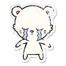 Distressed Sticker Of A Crying Cartoon Polarbear Stock Photo