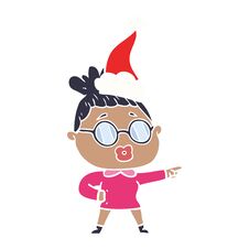 Flat Color Illustration Of A Pointing Woman Wearing Spectacles Wearing Santa Hat Stock Image