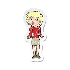 Free Retro Distressed Sticker Of A Cartoon Woman Shrugging Shoulders Stock Photo - 256534040