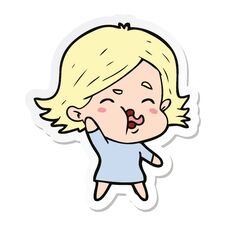 Sticker Of A Cartoon Girl Pulling Face Stock Photo