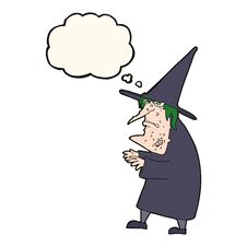 Cartoon Ugly Old Witch With Thought Bubble Stock Images