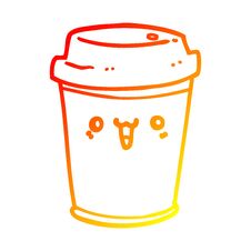 Warm Gradient Line Drawing Cartoon Take Out Coffee Stock Photo