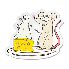 Sticker Of A Cartoon Mouse With Cheese Royalty Free Stock Photos