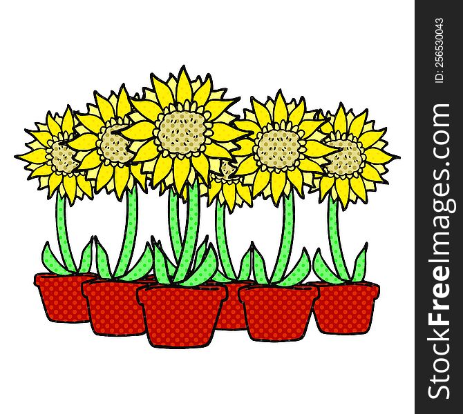 freehand drawn cartoon sunflowers