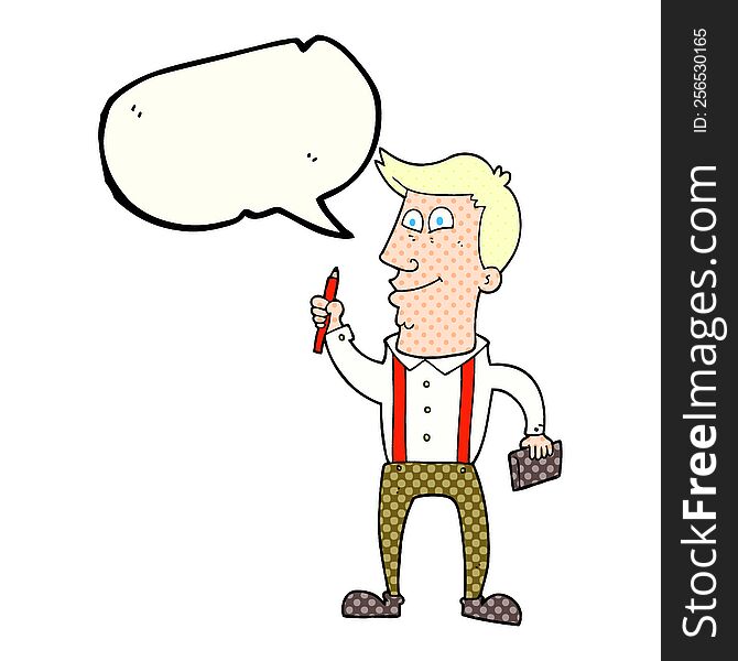 Comic Book Speech Bubble Cartoon Man With Notebook And Pen