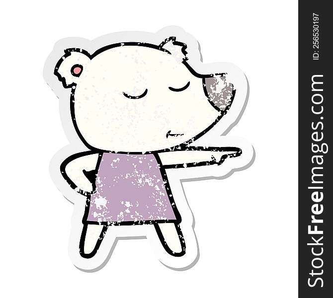 Distressed Sticker Of A Cartoon Polar Bear Wearing Dress