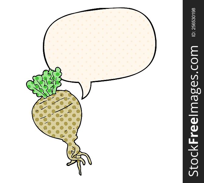 Cartoon Root Vegetable And Speech Bubble In Comic Book Style