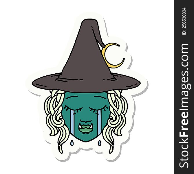 Crying Half Orc Witch Character Face Sticker