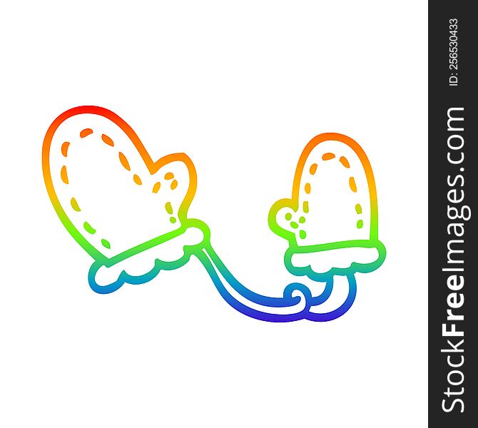 rainbow gradient line drawing of a cartoon mittens