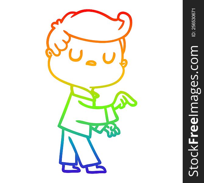 Rainbow Gradient Line Drawing Cartoon Aloof Man Pointing Finger