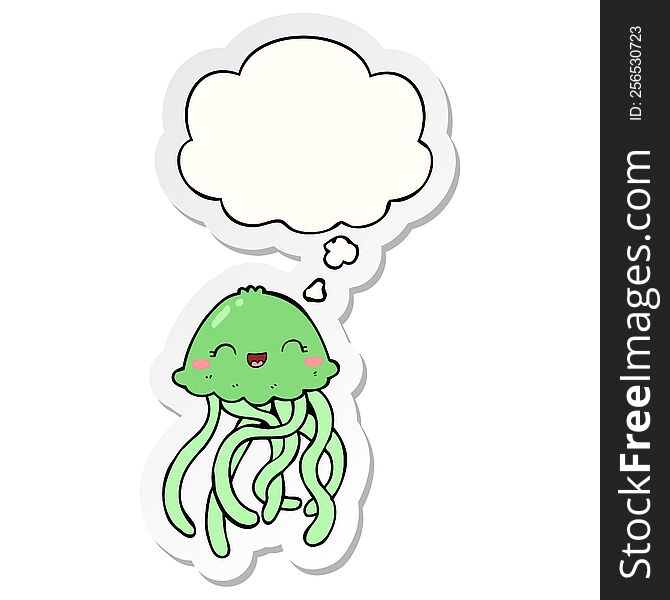cute cartoon jellyfish with thought bubble as a printed sticker