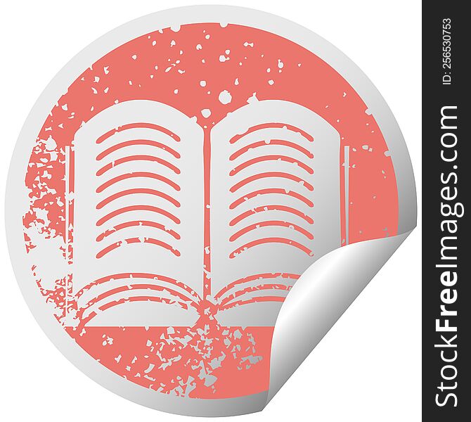 distressed circular peeling sticker symbol of a open book