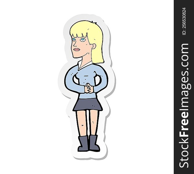 sticker of a cartoon woman waiting