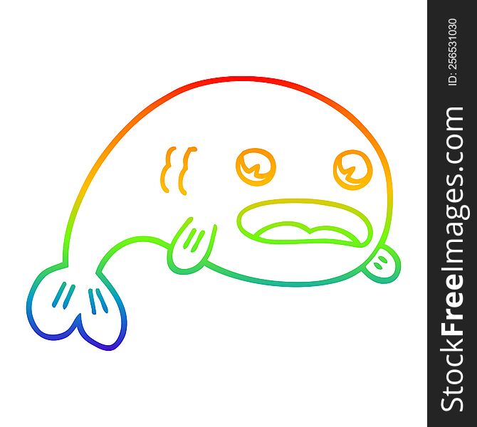 Rainbow Gradient Line Drawing Cartoon Fish