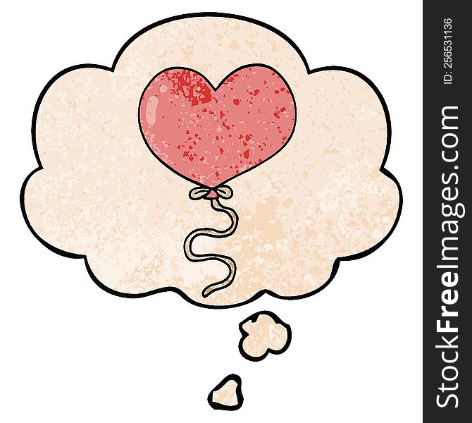 cartoon love heart balloon with thought bubble in grunge texture style. cartoon love heart balloon with thought bubble in grunge texture style