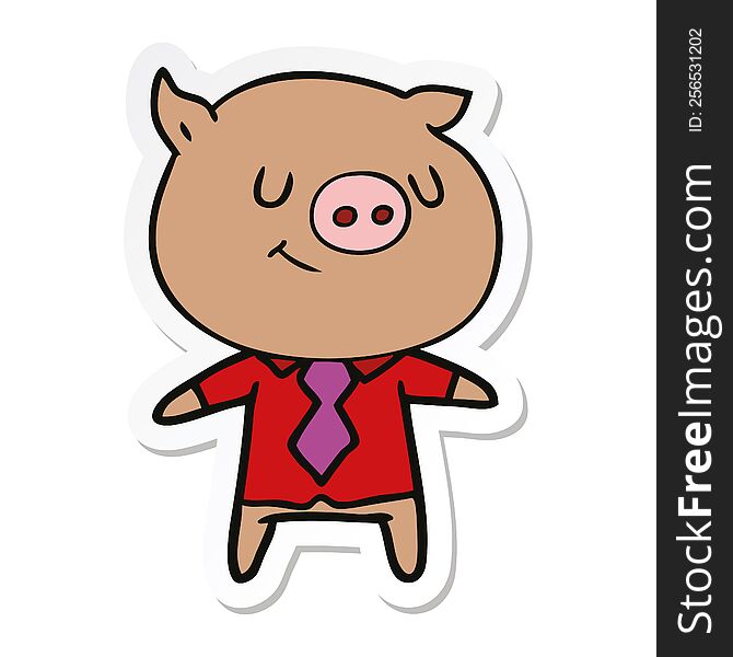 sticker of a happy cartoon smart pig