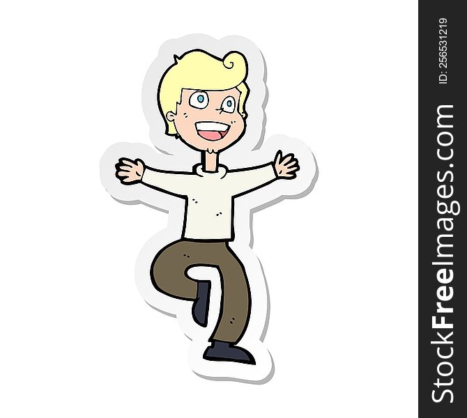 Sticker Of A Cartoon Excited Boy