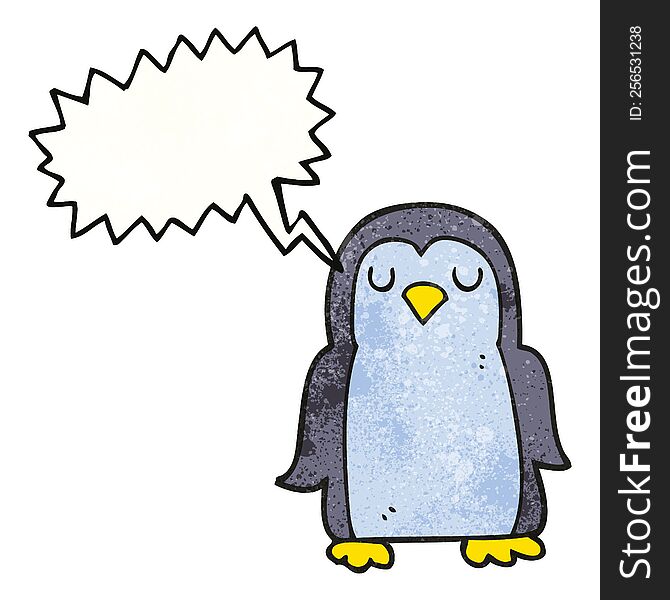 freehand speech bubble textured cartoon penguin