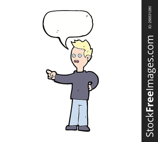 Cartoon Shocked Boy Pointing With Speech Bubble