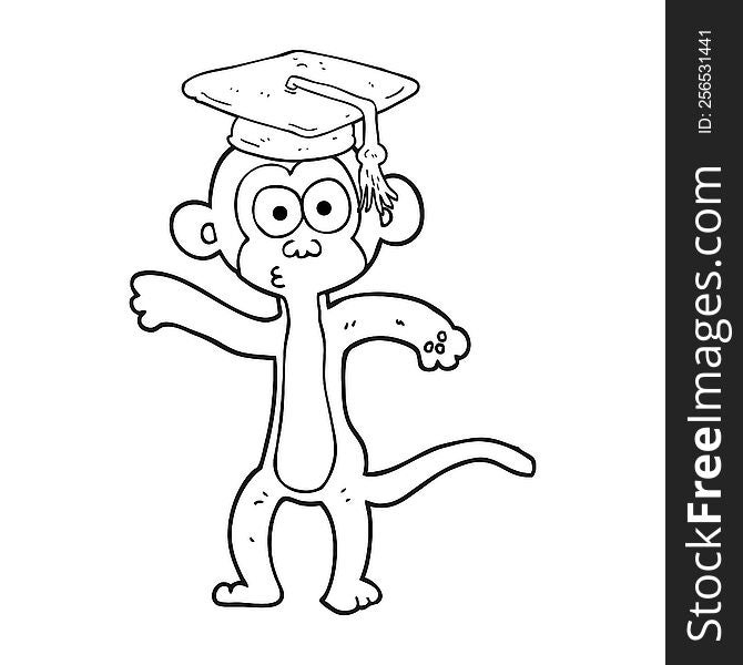 freehand drawn black and white cartoon graduate monkey