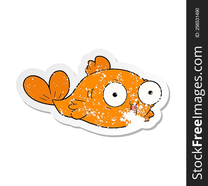 Distressed Sticker Of A Happy Goldfish Cartoon