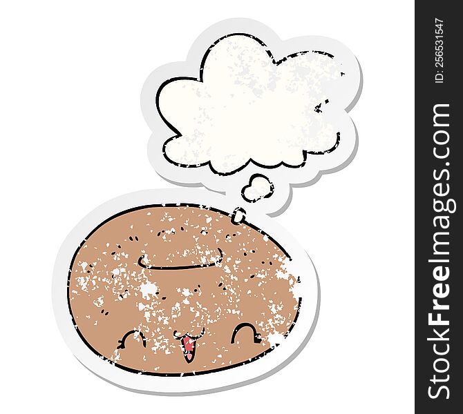 Cute Cartoon Donut And Thought Bubble As A Distressed Worn Sticker