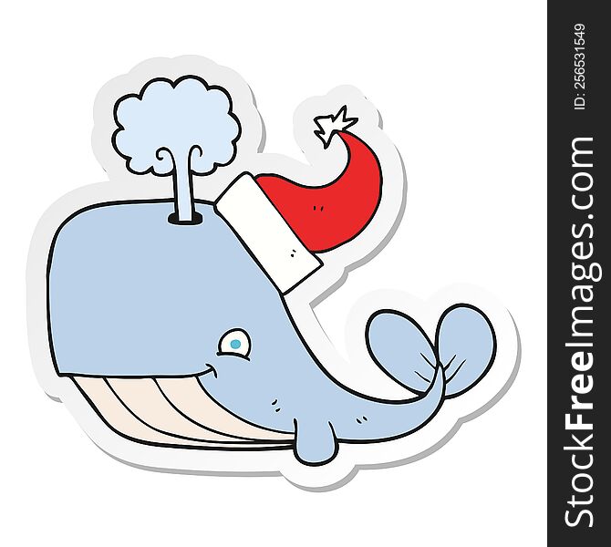Sticker Of A Cartoon Whale Wearing Christmas Hat