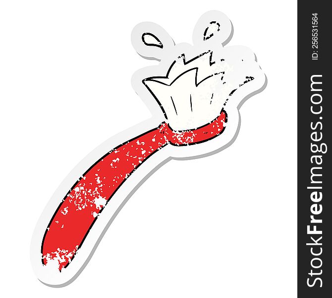 distressed sticker of a cartoon tooth brush