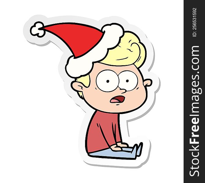 Sticker Cartoon Of A Staring Man Wearing Santa Hat