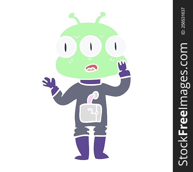 Flat Color Style Cartoon Three Eyed Alien