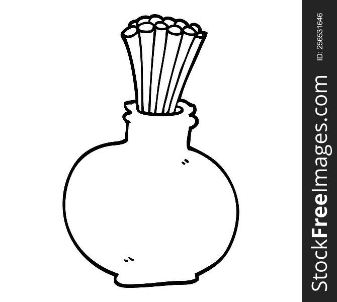 line drawing cartoon reeds in vase