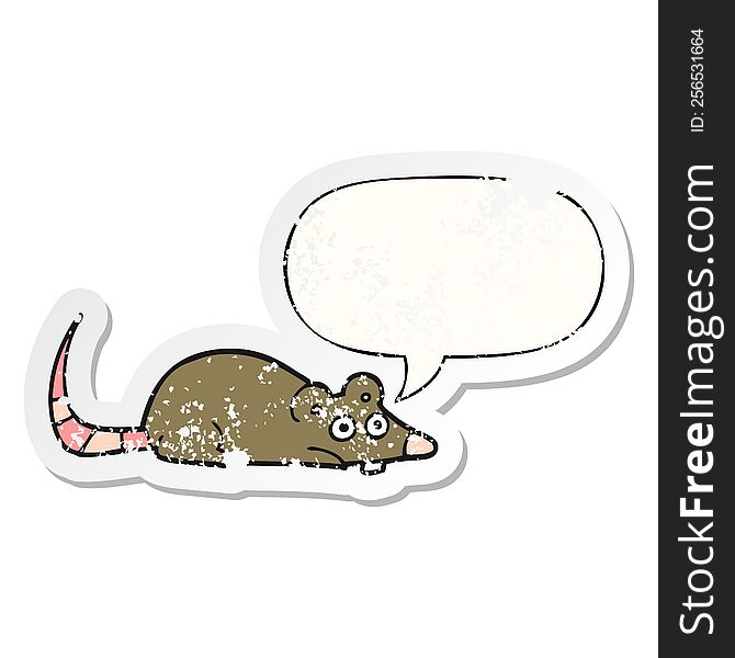 Cartoon Mouse And Speech Bubble Distressed Sticker