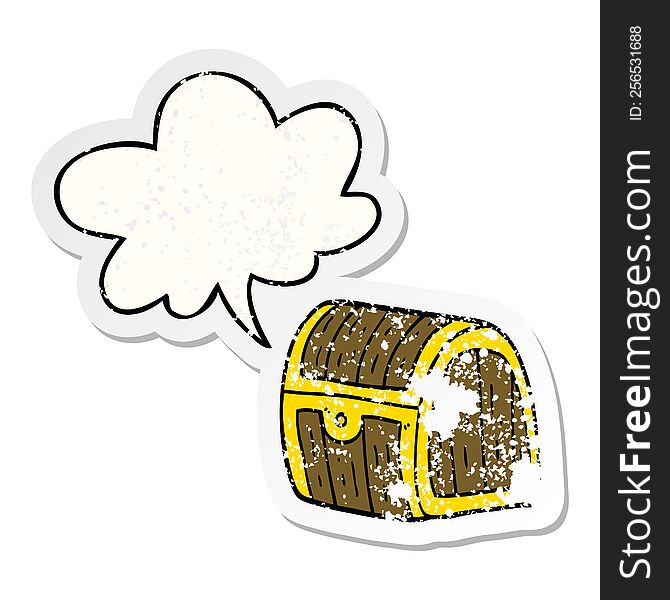 Cartoon Treasure Chest And Speech Bubble Distressed Sticker