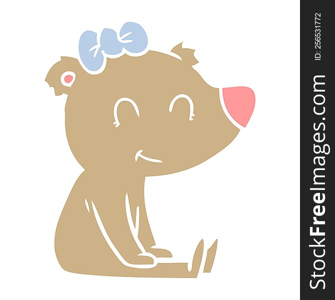 Sitting Female Bear Flat Color Style Cartoon
