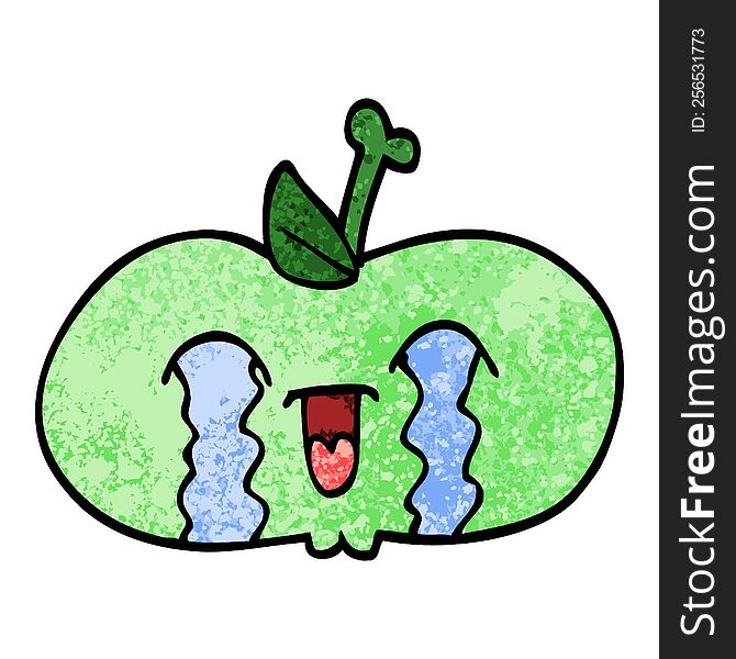 Grunge Textured Illustration Cartoon Of A Sad Apple