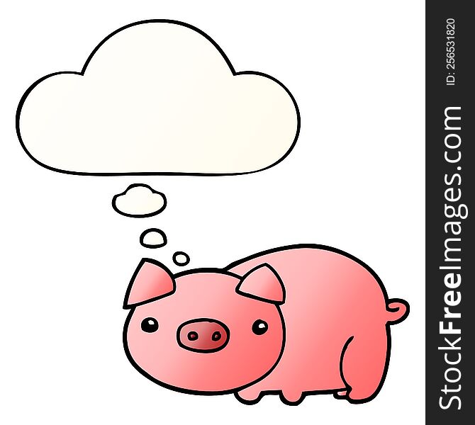 cartoon pig with thought bubble in smooth gradient style