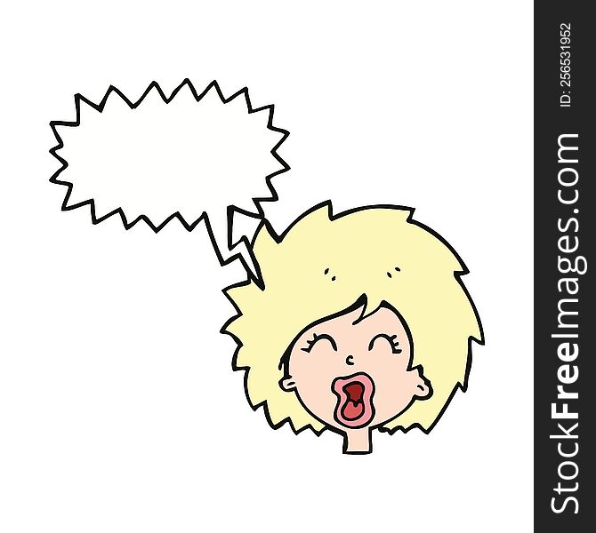 Cartoon Woman Screaming With Speech Bubble